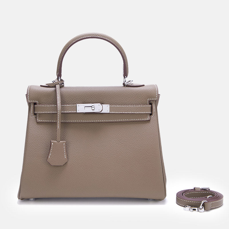 Women’s Full Grain Leather Top Handle Bag in Silver Hardware image 8