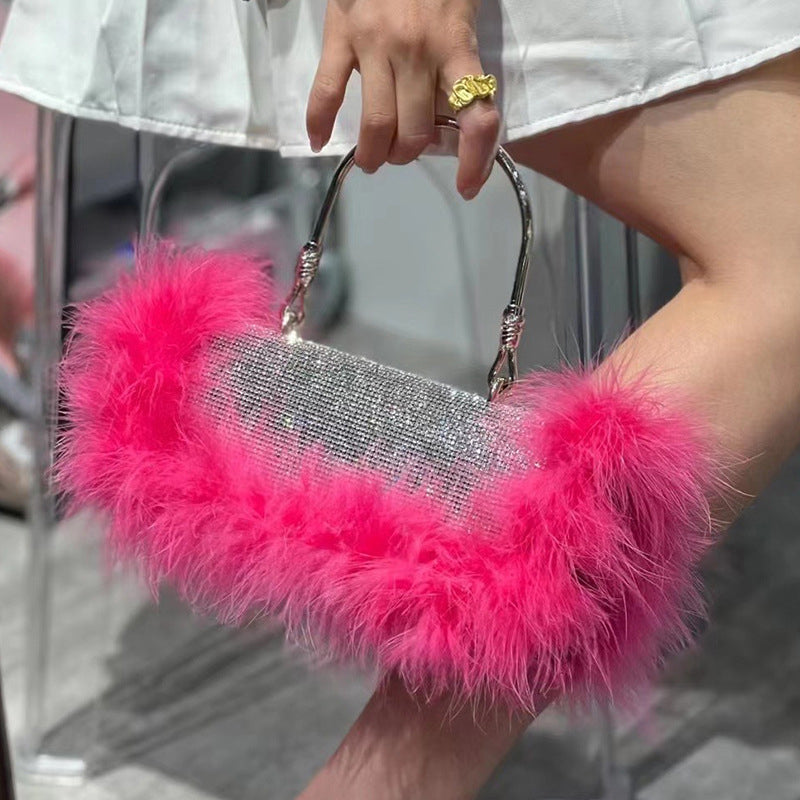 Women’s Furry Rhionestones Evening Clutch Bags image 3