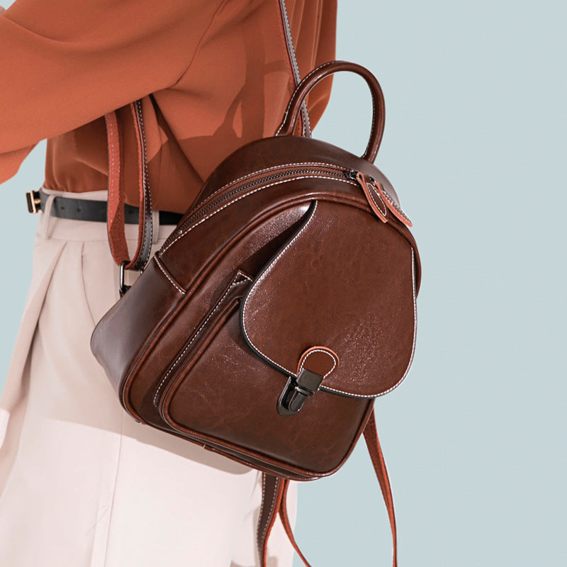 Women’s Genuine Leather Backpacks with Flap Buckle image 4