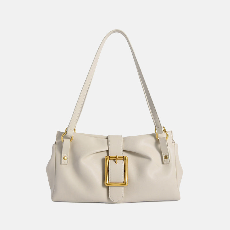 Women’s Genuine Leather Baguette Shoulder Bag with Buckle image