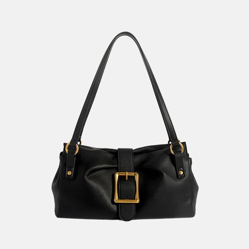 Women’s Genuine Leather Baguette Shoulder Bag with Buckle image 4