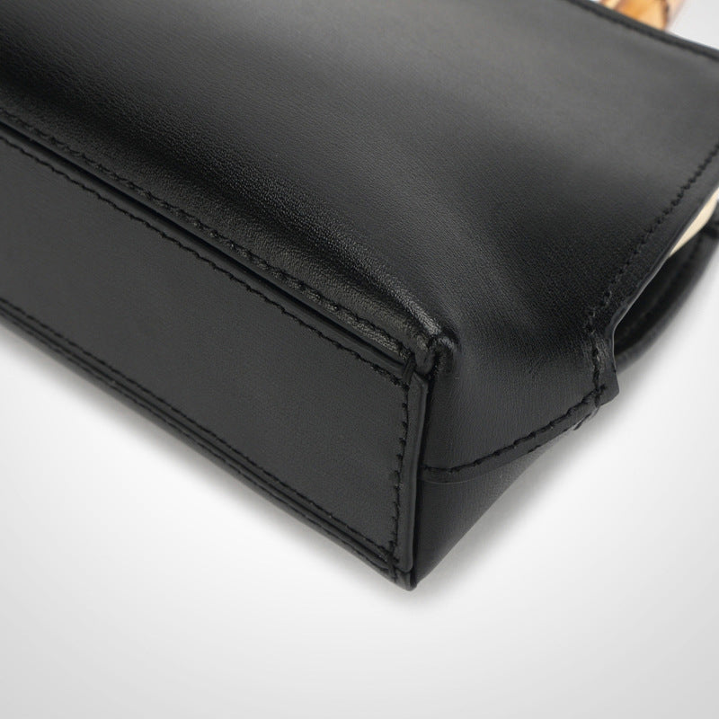 Women’s Genuine Leather Bamboo Crossbody Top Handle Bag image 3