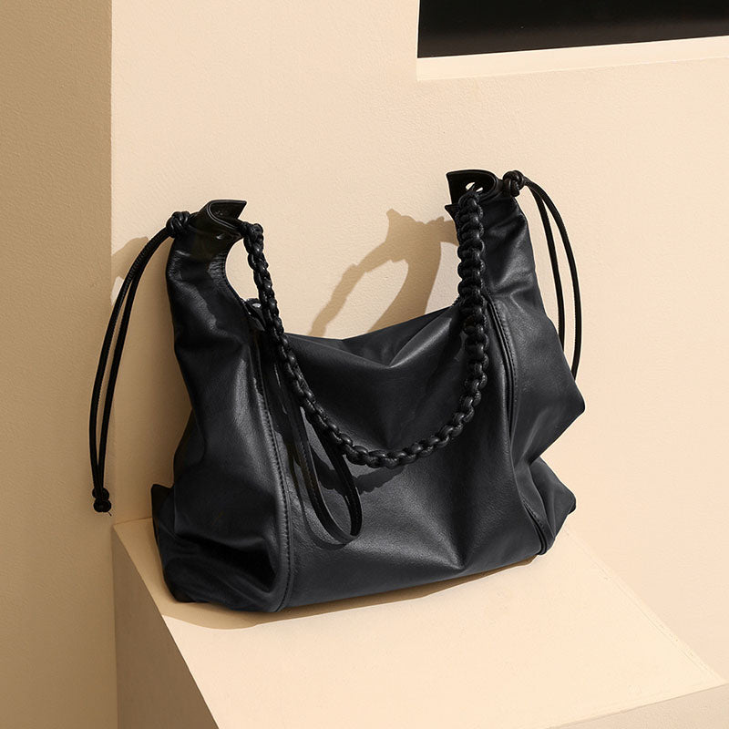 Women’s Genuine Leather Braided Strap Zipper Tote Bag image 3