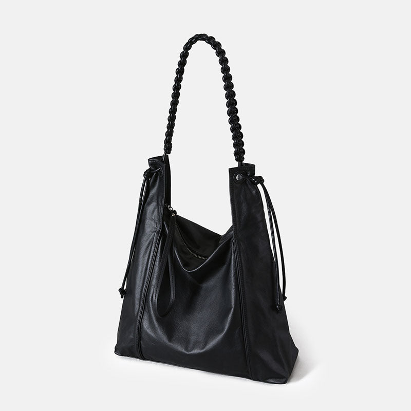 Women’s Genuine Leather Braided Strap Zipper Tote Bag image
