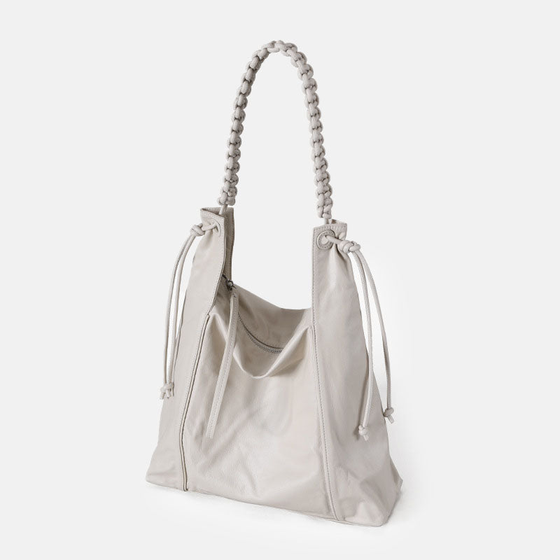 Women’s Genuine Leather Braided Strap Zipper Tote Bag image 5