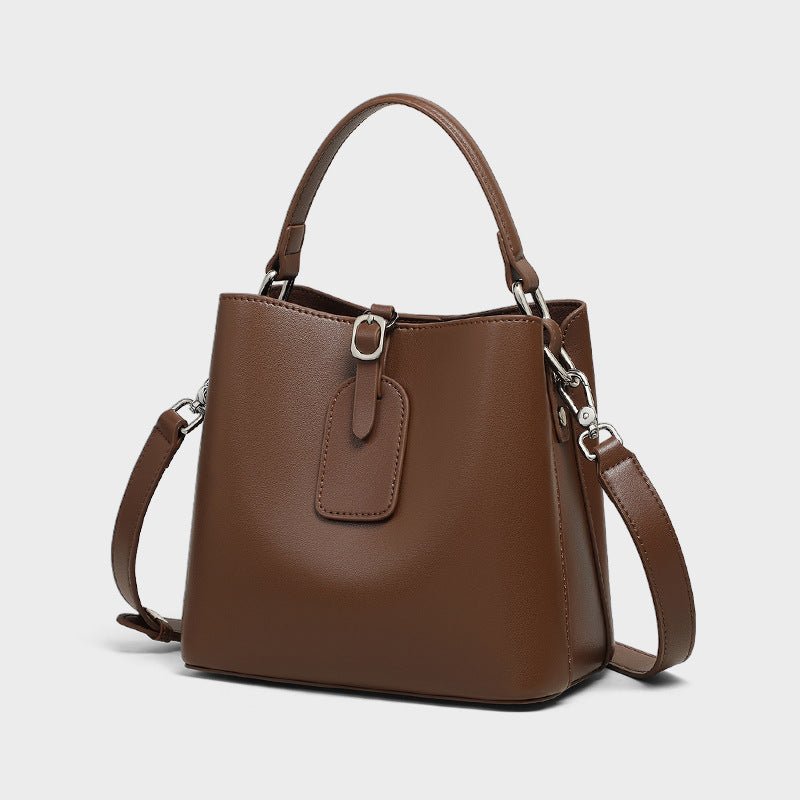 Women’s Genuine Leather Buckle Closure Shoulder Bucket Bag image 2