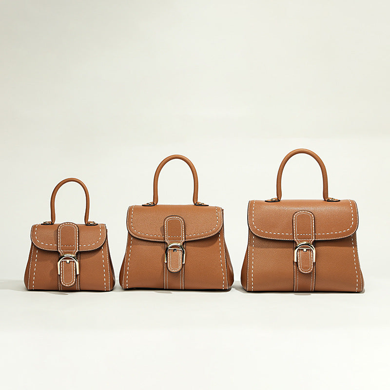 Women’s Genuine Leather Buckle Closure Top Handle Bag with Crossbody Strap image 3