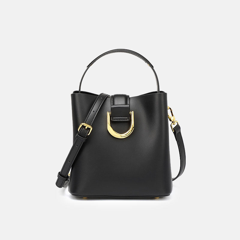 Women’s Genuine Leather Buckle Zipper Vintage Crossbody Shoulder Bucket Bag image 6