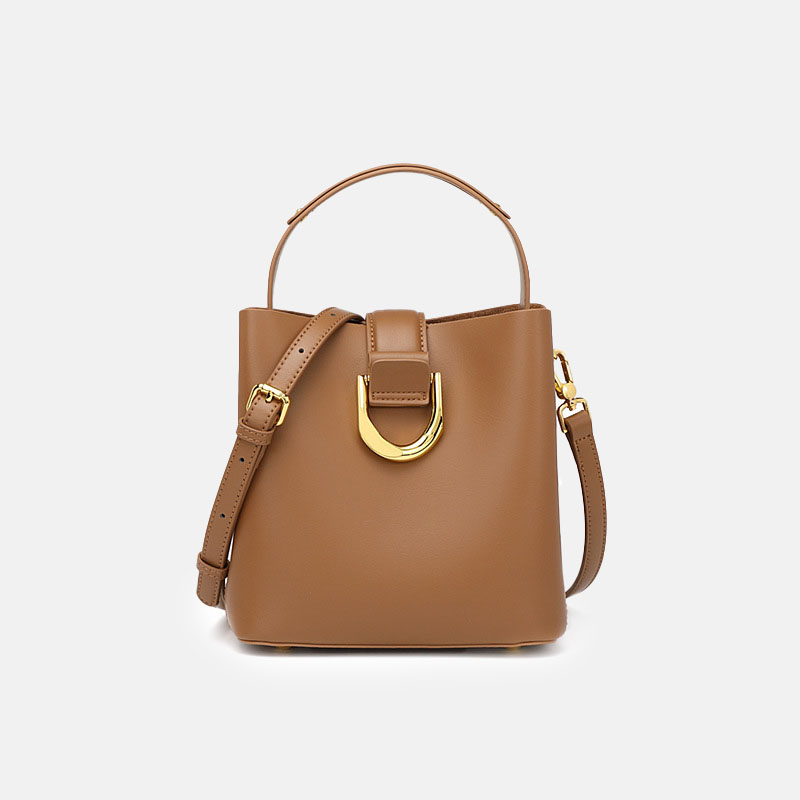 Women’s Genuine Leather Buckle Zipper Vintage Crossbody Shoulder Bucket Bag image 8