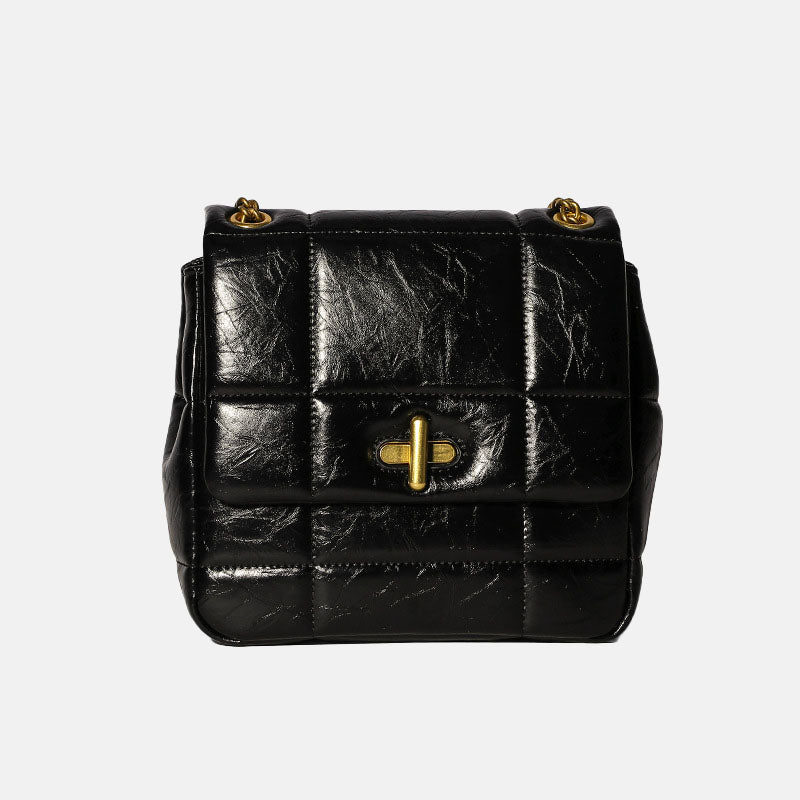 Women’s Genuine Leather Button Lock Crossbody Shoulder Chain Bag In Minimalist image 5
