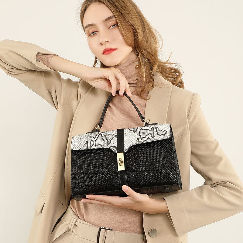 Women’s Genuine Leather Crocodile Crossbody Messenger Bag with Handle image 2