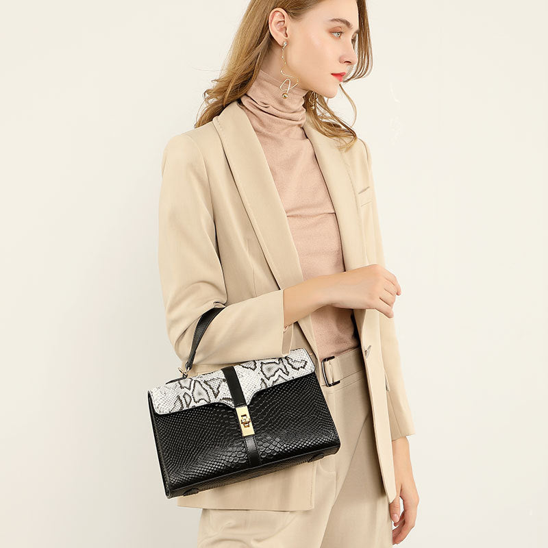 Women’s Genuine Leather Crocodile Crossbody Messenger Bag with Handle image 4