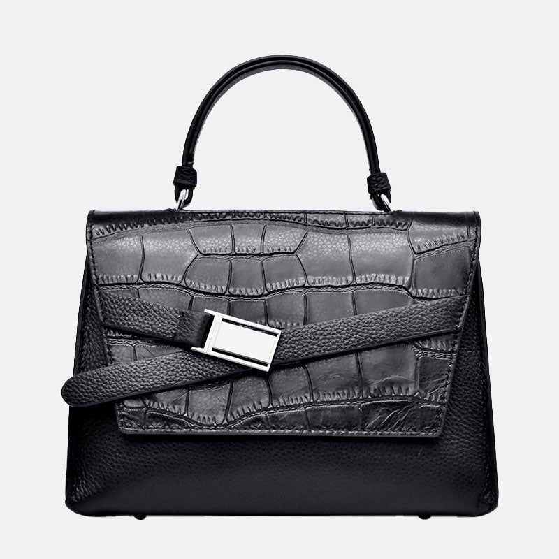 Women’s Genuine Leather Crocodile Pattern Flap Crossbody Top Handle Bag image