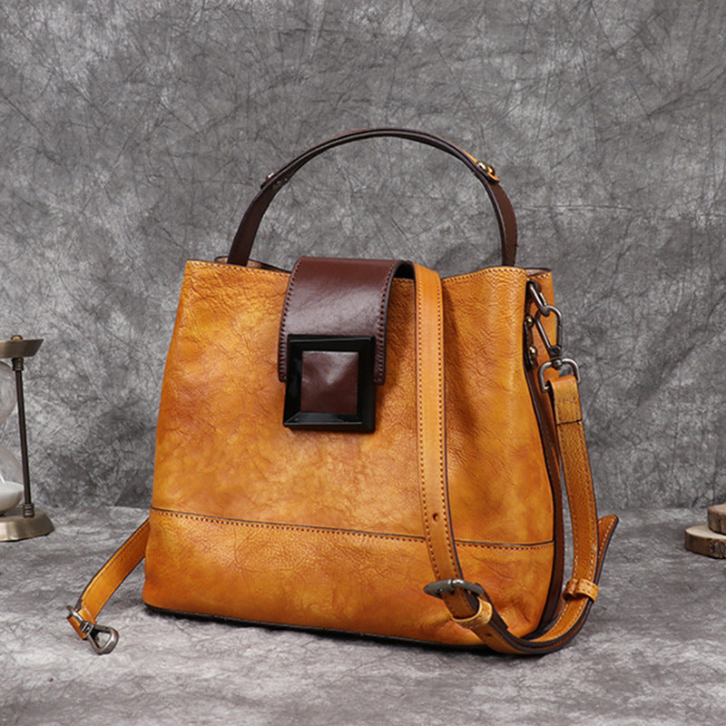 Women’s Genuine Leather Crossbody Bucket Bag with Multiple Compartments image 4