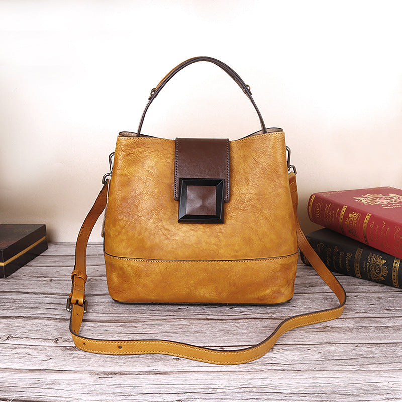 Women’s Genuine Leather Crossbody Bucket Bag with Multiple Compartments image 8