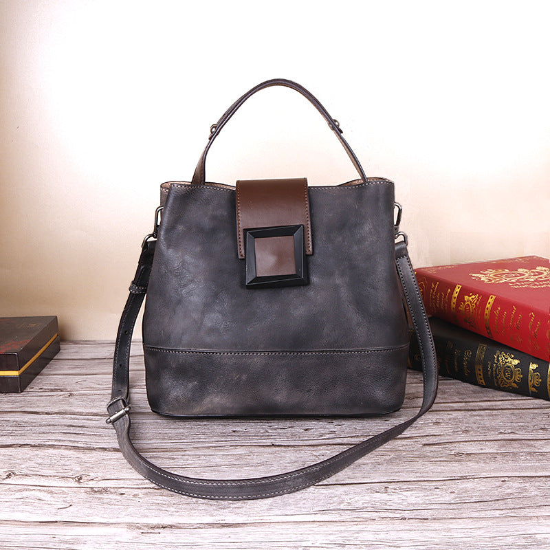 Women’s Genuine Leather Crossbody Bucket Bag with Multiple Compartments image 9