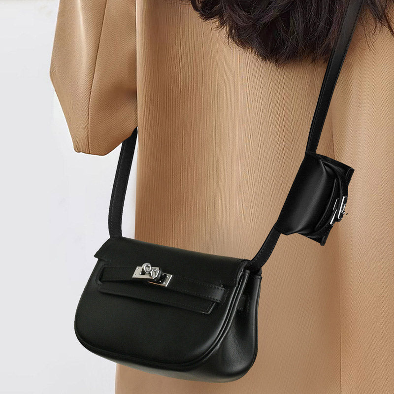 Women’s Genuine Leather Crossbody Lock Closure Saddle Bag image 5