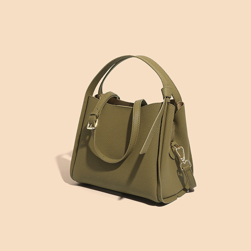 Women’s Genuine Leather Crossbody Shoulder Bucket Tote Bag In Minimalist image 3