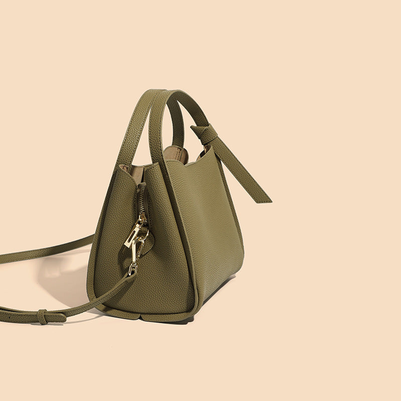 Women’s Genuine Leather Crossbody Shoulder Bucket Tote Bag In Minimalist image 4
