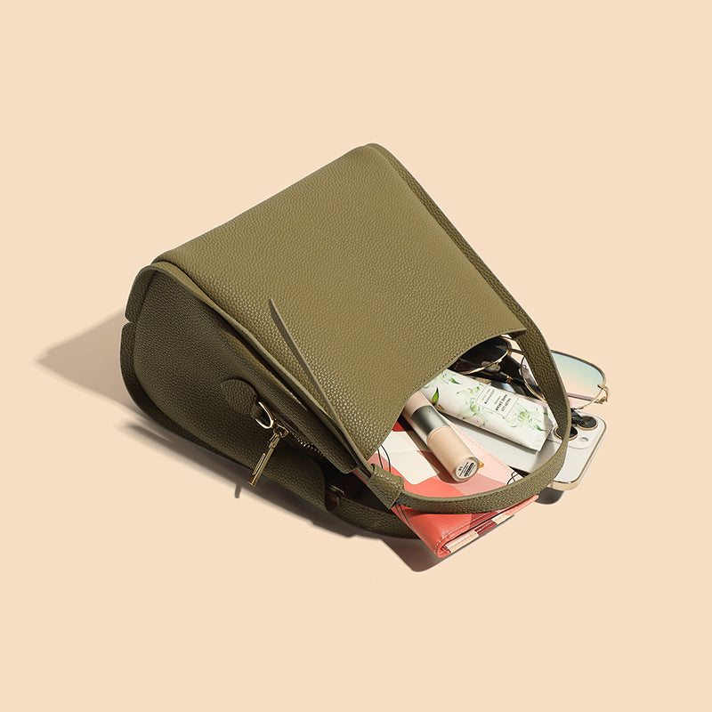 Women’s Genuine Leather Crossbody Shoulder Bucket Tote Bag In Minimalist image 5