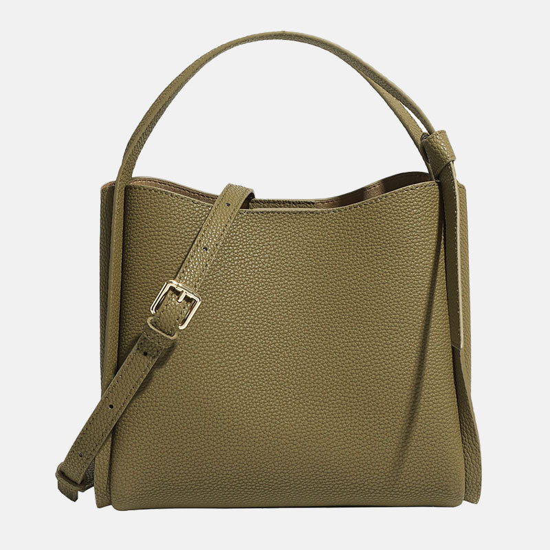 Women’s Genuine Leather Crossbody Shoulder Bucket Tote Bag In Minimalist image