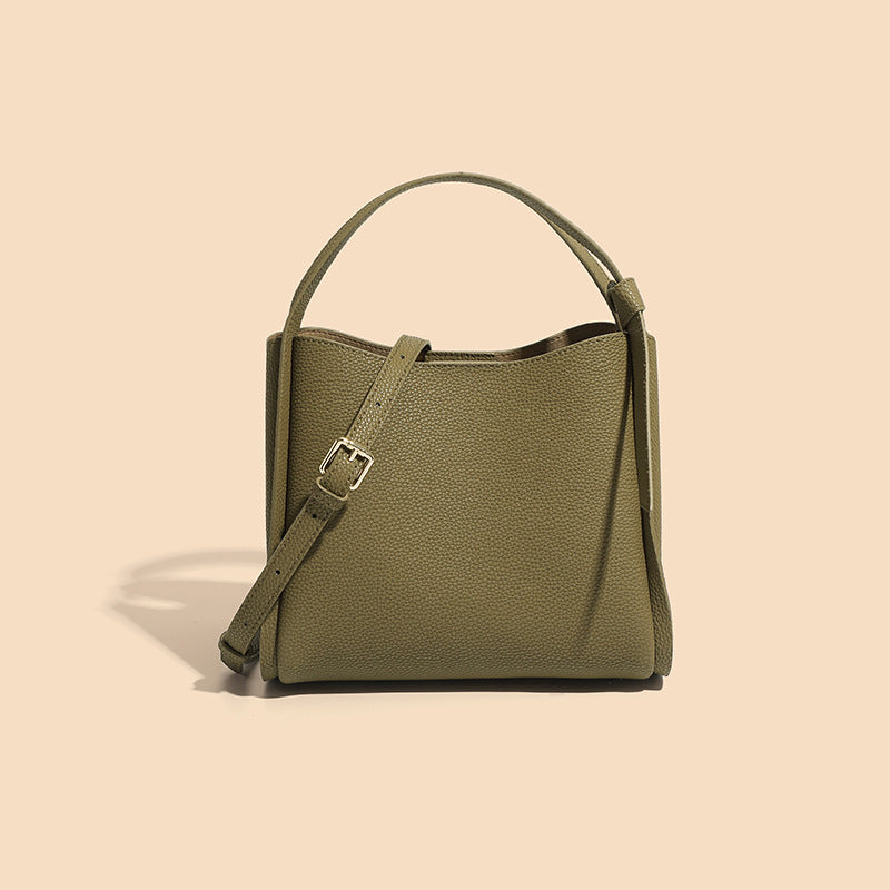 Women’s Genuine Leather Crossbody Shoulder Bucket Tote Bag In Minimalist image 2