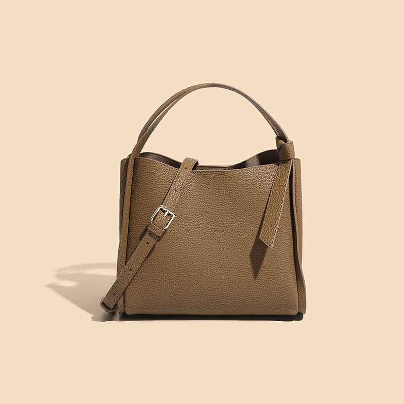 Women’s Genuine Leather Crossbody Shoulder Bucket Tote Bag In Minimalist image 11