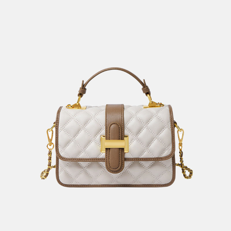 Women’s Genuine Leather Diamond Quilted H-Lock Chain Top Handle Shoulder Bag image