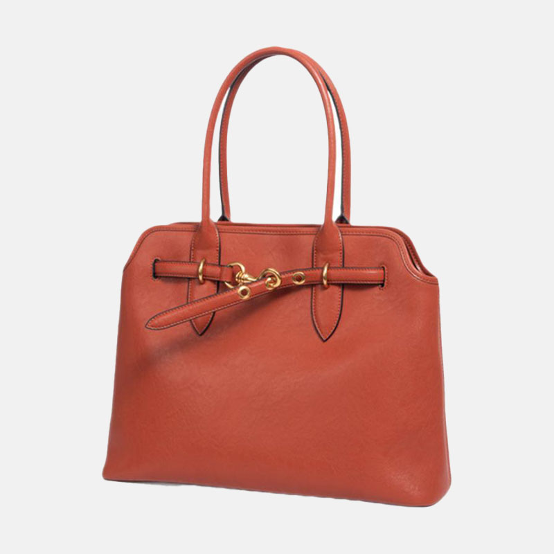 Women’s Genuine Leather Drawstring Buckle Tote Bag image 2