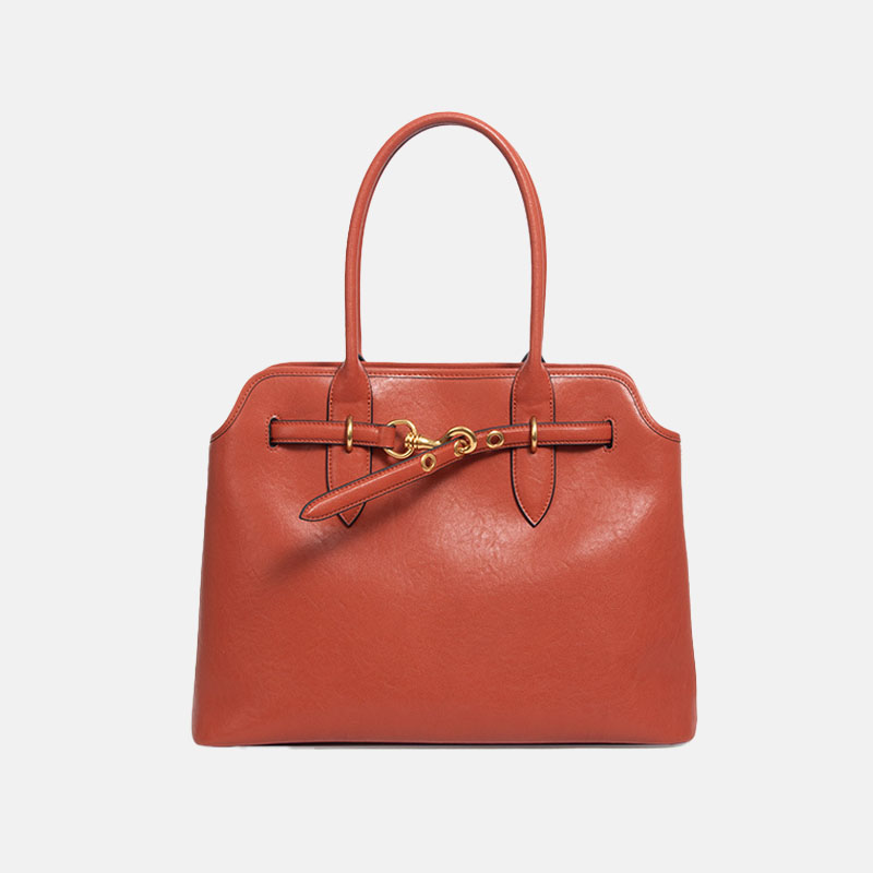 Women’s Genuine Leather Drawstring Buckle Tote Bag image