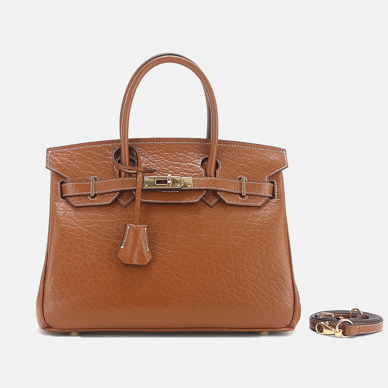Women’s Genuine Leather Elephant Pattern Lock Closure Shoulder Top Hand Bag image
