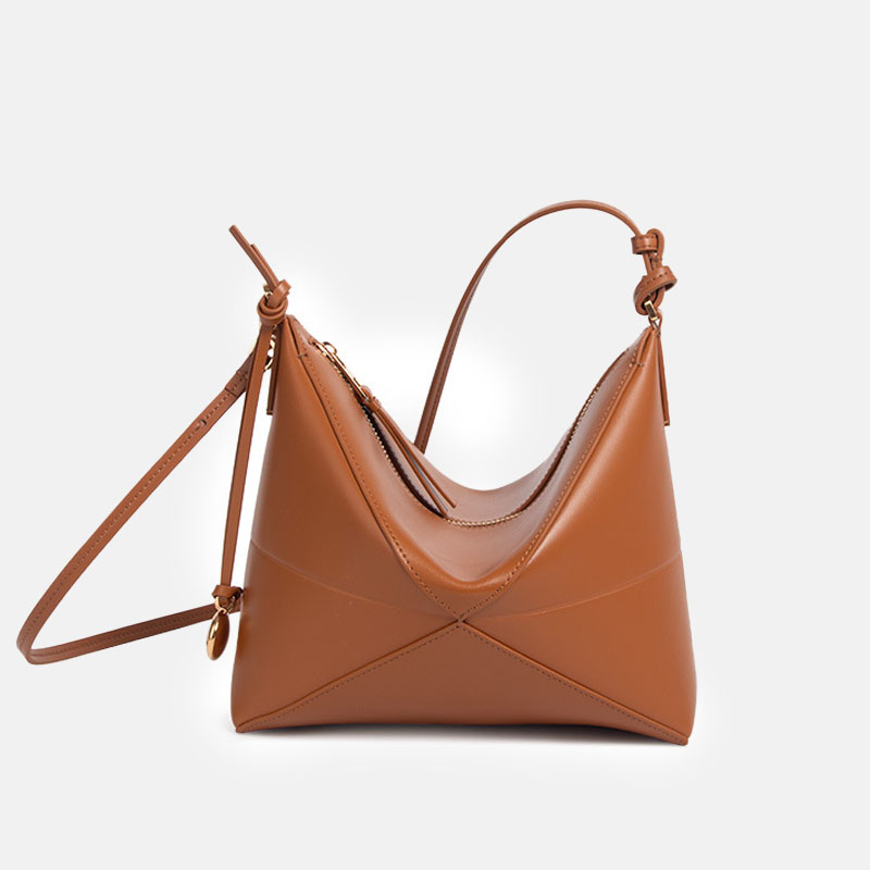 Women’s Genuine Leather Foldable Zip Crossbody Hobo Bag image