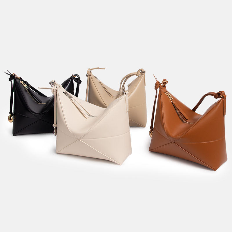 Women’s Genuine Leather Foldable Zip Crossbody Hobo Bag image 5