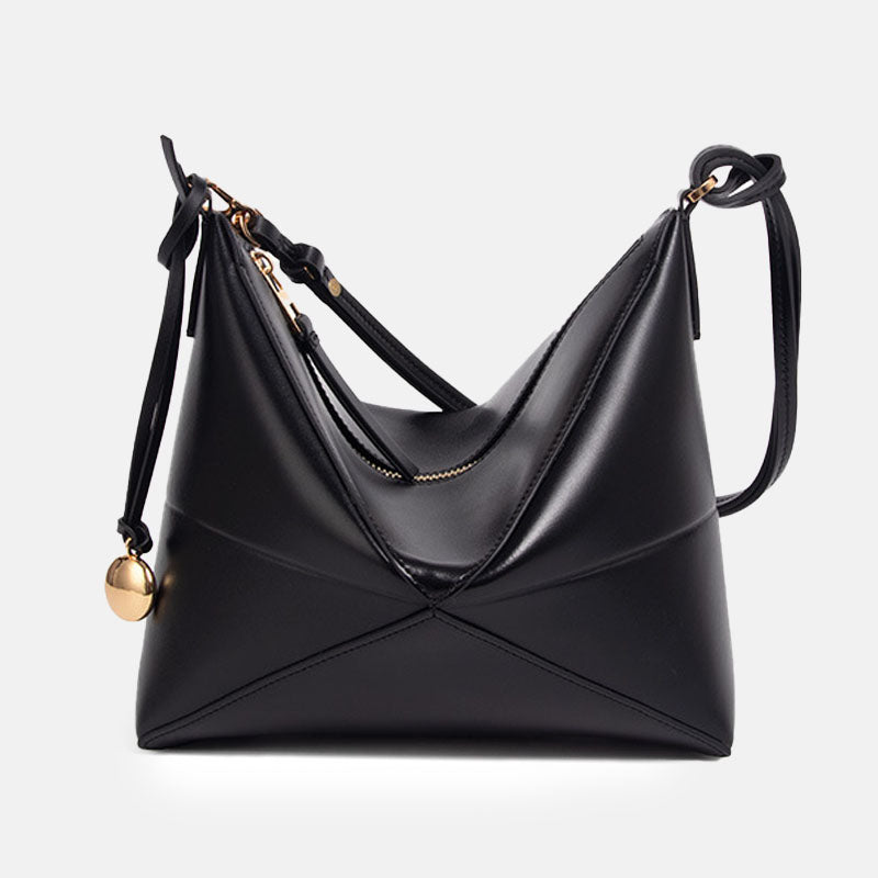 Women’s Genuine Leather Geometric Fold-Over Zipper Shoulder Bag image