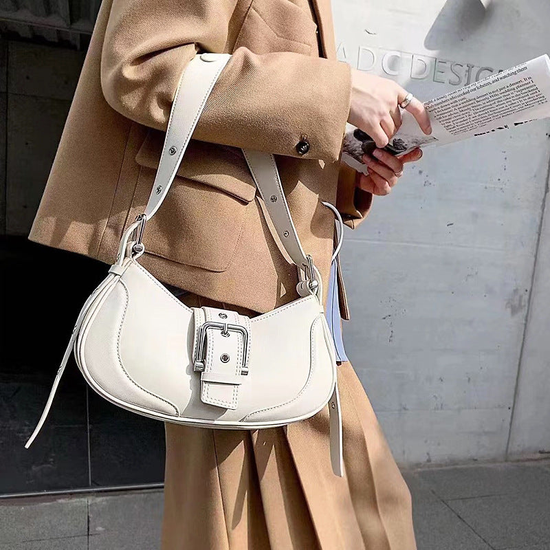 Women’s Genuine Leather Hook Lock Crossbody Baguette Bag image 5