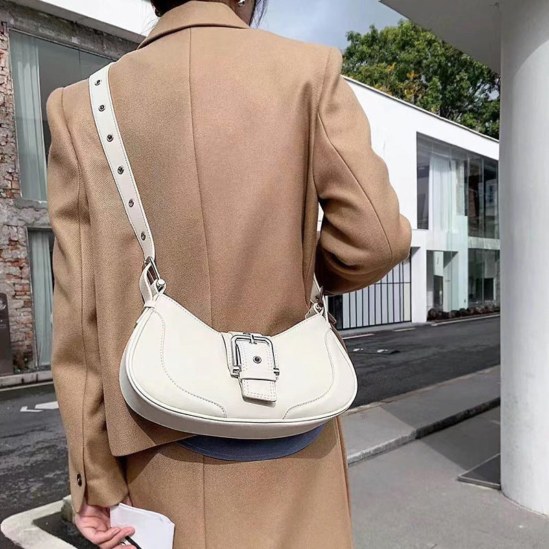 Women’s Genuine Leather Hook Lock Crossbody Baguette Bag image 6