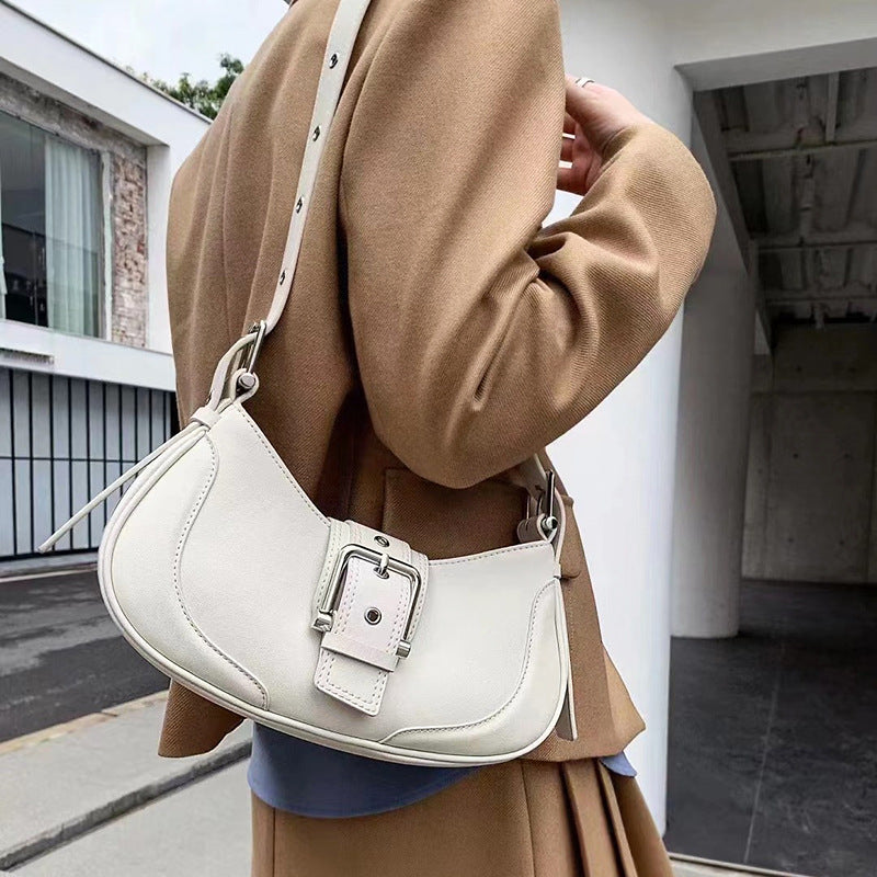 Women’s Genuine Leather Hook Lock Crossbody Baguette Bag image 4