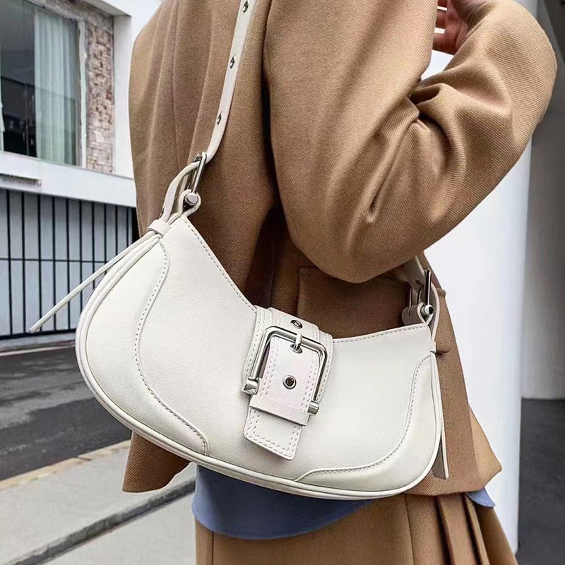 Women’s Genuine Leather Hook Lock Crossbody Baguette Bag image 3
