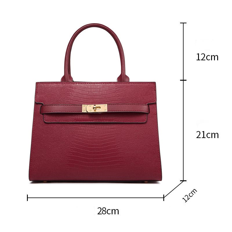 Women’s Genuine Leather Lizard Pattern Top Handle Crossbody Bag with Lock Closure image 2