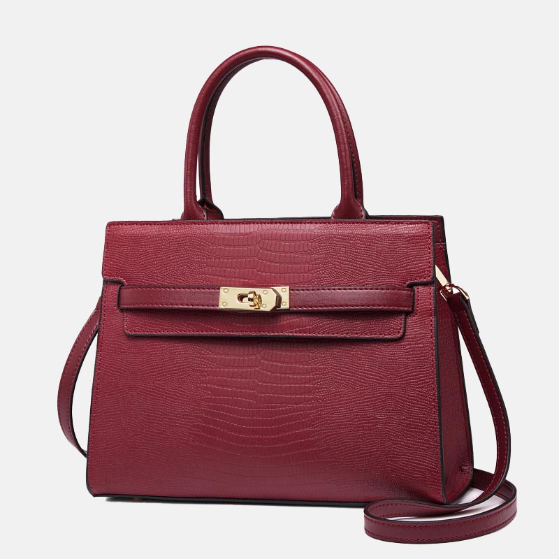 Women’s Genuine Leather Lizard Pattern Top Handle Crossbody Bag with Lock Closure image 3
