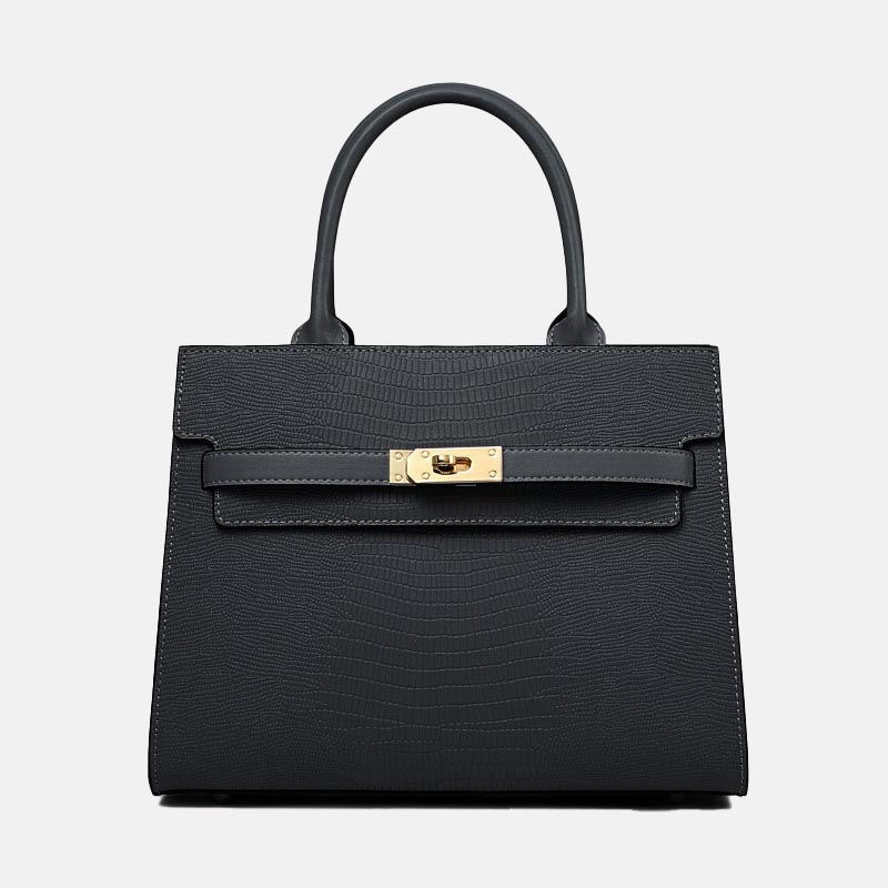 Women’s Genuine Leather Lizard Pattern Top Handle Crossbody Bag with Lock Closure image 6