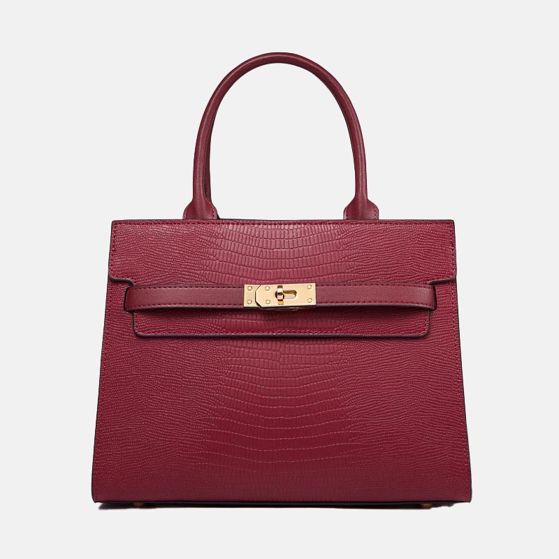 Women’s Genuine Leather Lizard Pattern Top Handle Crossbody Bag with Lock Closure image