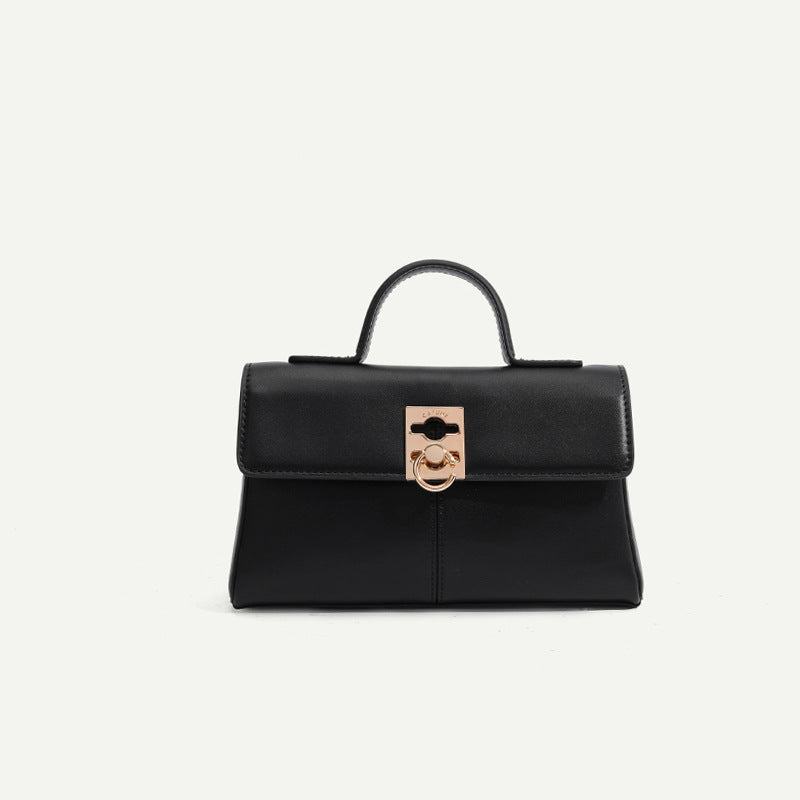 Women’s Genuine Leather Lock Buckle Crossbody Bag with Top Handle image 3