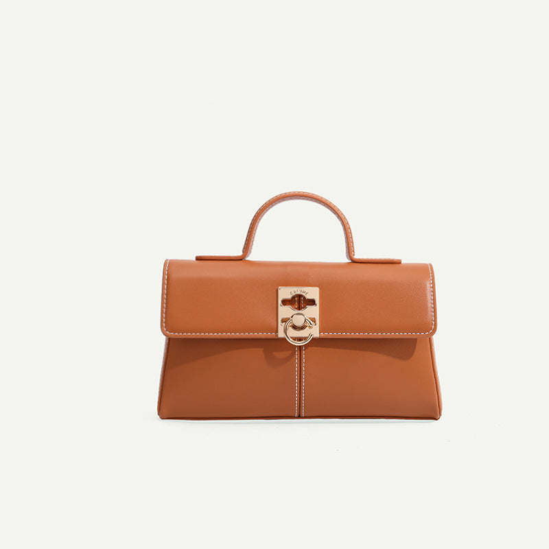 Women’s Genuine Leather Lock Buckle Crossbody Bag with Top Handle image 4