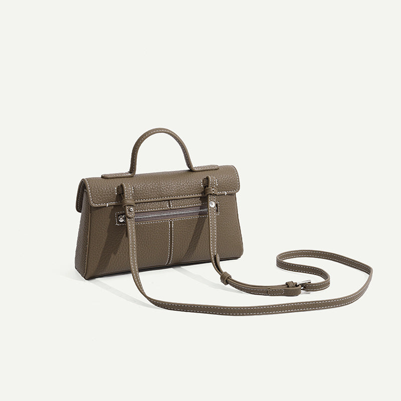 Women’s Genuine Leather Lock Buckle Crossbody Bag with Top Handle image 2