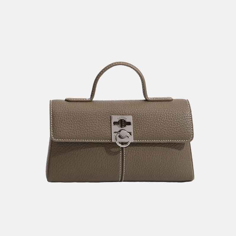 Women’s Genuine Leather Lock Buckle Crossbody Bag with Top Handle image