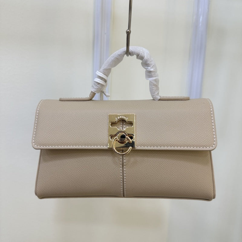 Women’s Genuine Leather Lock Buckle Crossbody Bag with Top Handle image 5