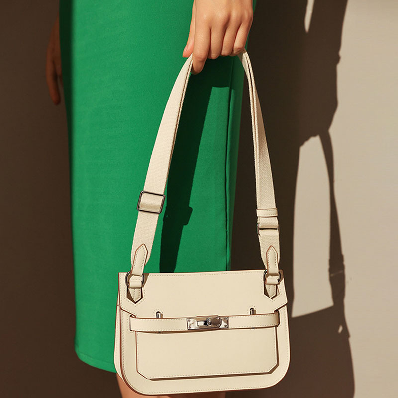 Women’s Genuine Leather Lock Buckle Crossbody Baguette Bag image 2