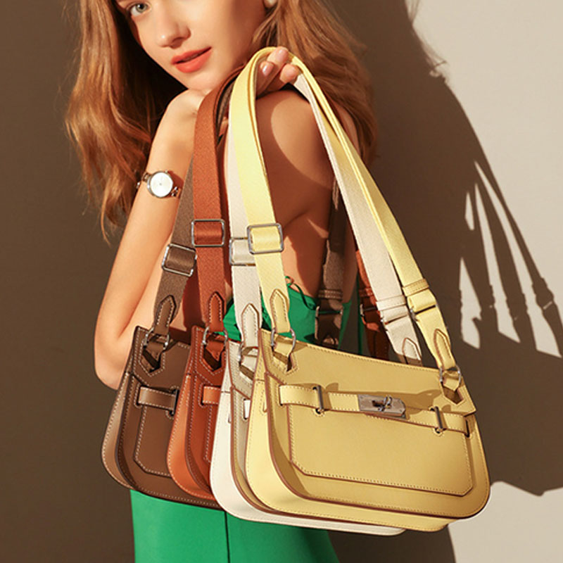 Women’s Genuine Leather Lock Buckle Crossbody Baguette Bag image 5
