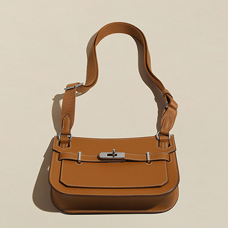 Women’s Genuine Leather Lock Buckle Crossbody Baguette Bag image 6